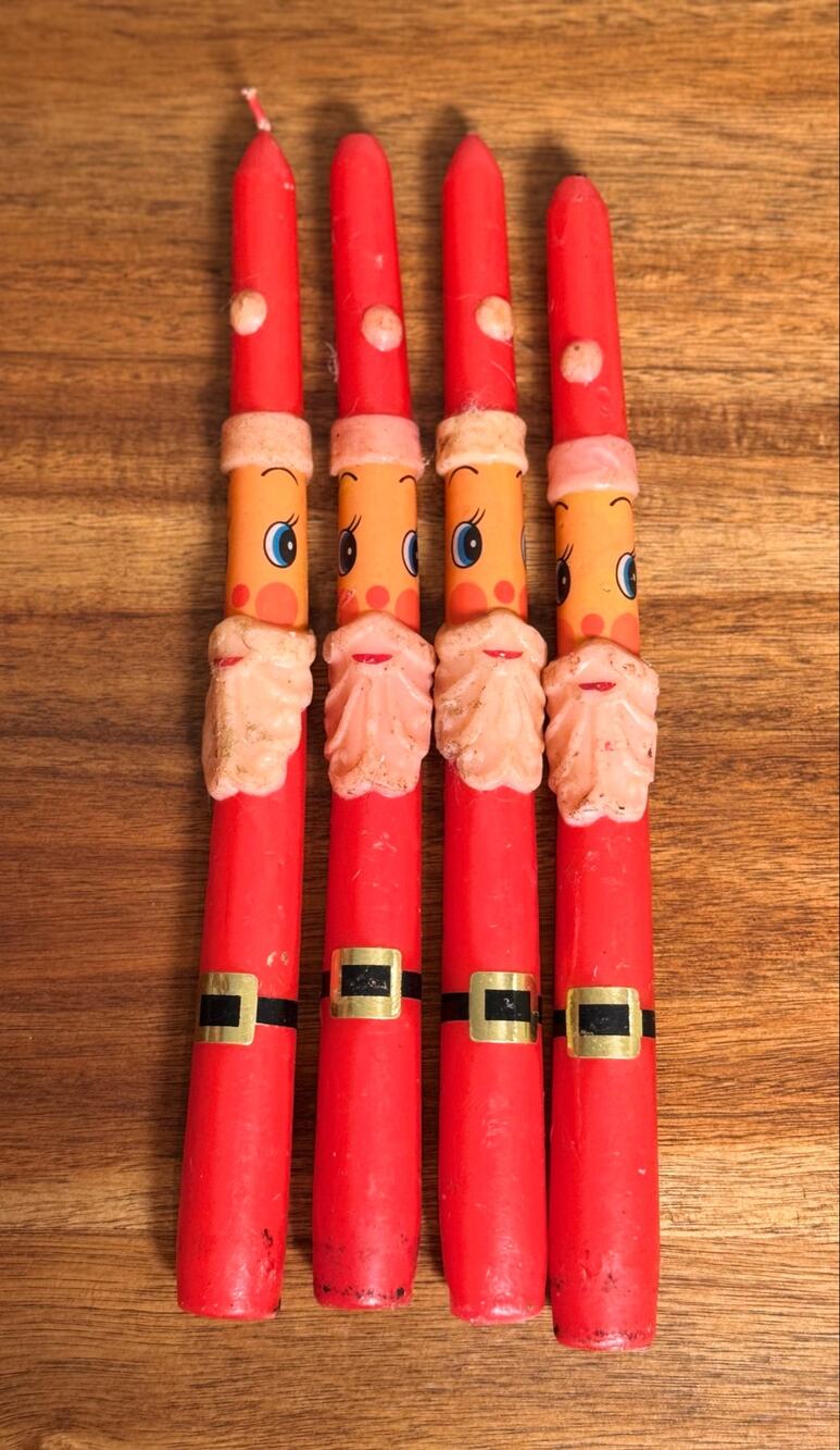 Vintage 1967 Capri Santa Taper Candles Japan 10” Set of 4 MCM Kitsch